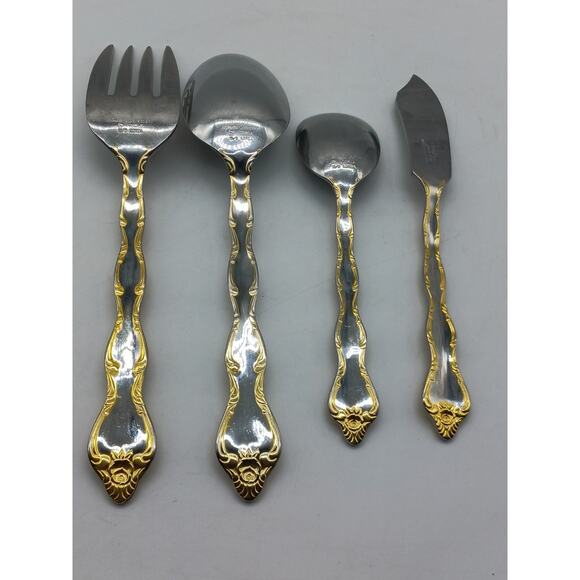 Lot Cold Meat Fork Butter Knife Serving Spoon Rose Cascade Towle Supreme 18/8 - Picture 9 of 9